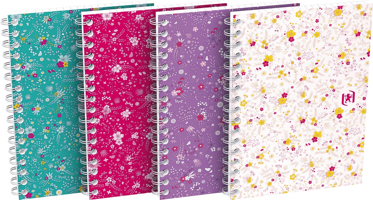 Oxford Floral softcover spiraalschrift, ft A6, 50 vel, geruit 5 mm, 4 geassorteerde designs