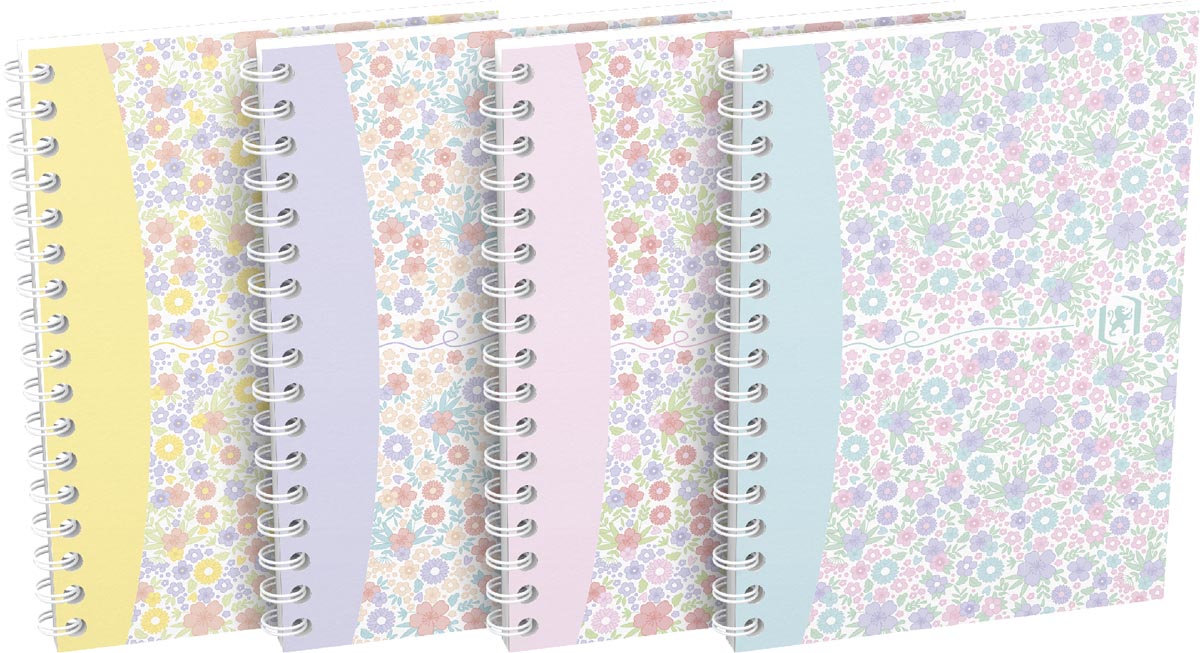 Oxford Floral softcover spiraalschrift, ft A6, 50 vel, geruit 5 mm, 4 geassorteerde designs afbeelding