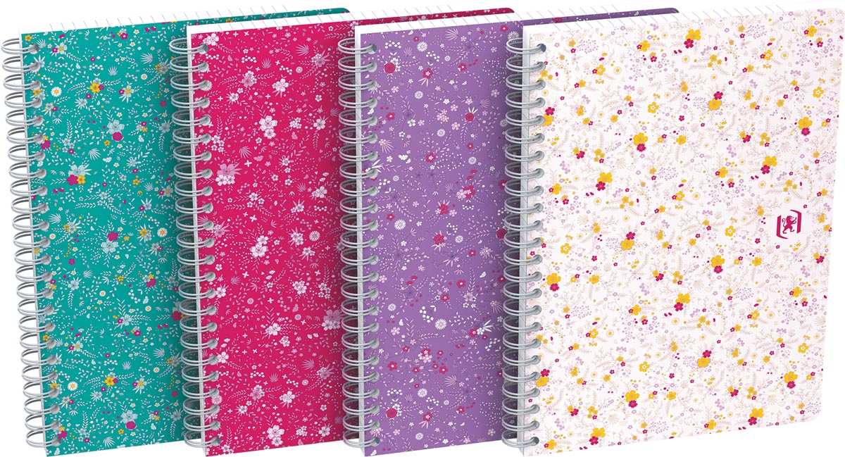 Oxford Floral hardcover spiraalschrift, ft A5, 60 vel, geruit 5 mm, 4 geassorteerde designs