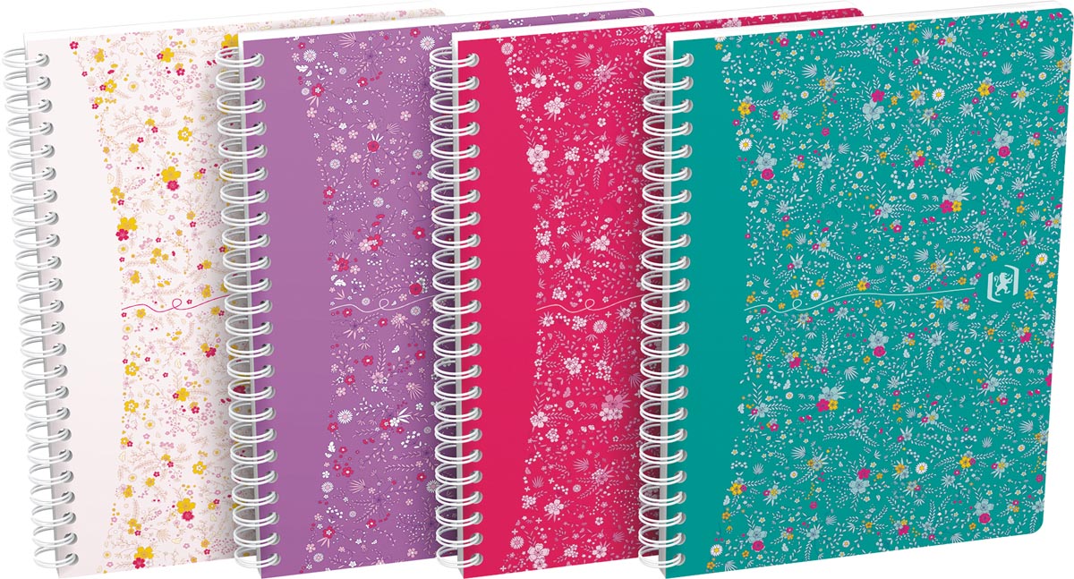Oxford Floral hardcover spiraalschrift, ft A5, 60 vel, geruit 5 mm, 4 geassorteerde designs afbeelding