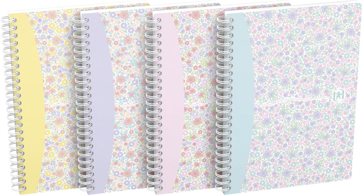 Oxford Floral softcover spiraalschrift, ft A5, 60 vel, geruit 5 mm, 4 geassorteerde designs