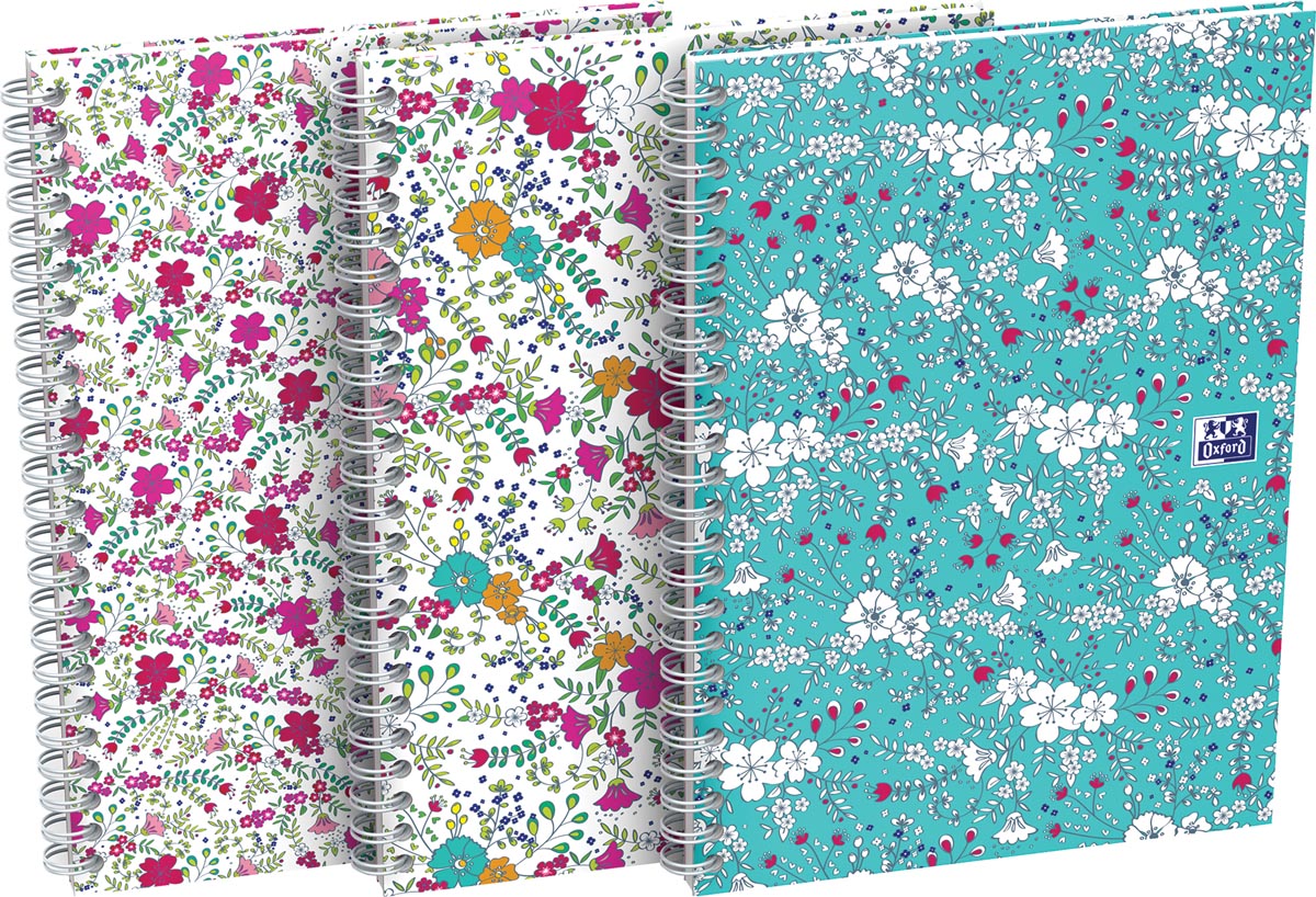 Oxford Floral hardcover spiraalschrift, ft B5, 60 vel, geruit 5 mm, 3 geassorteerde designs