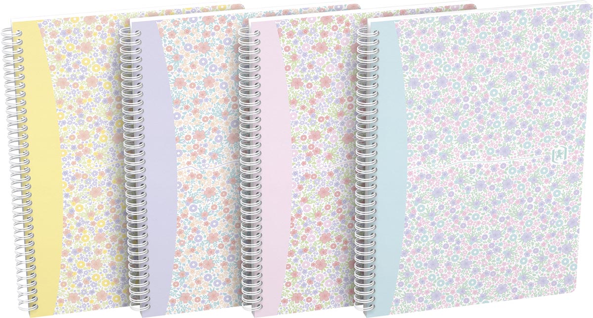 Oxford Floral hardcover spiraalschrift, ft B5, 60 vel, geruit 5 mm, 3 geassorteerde designs