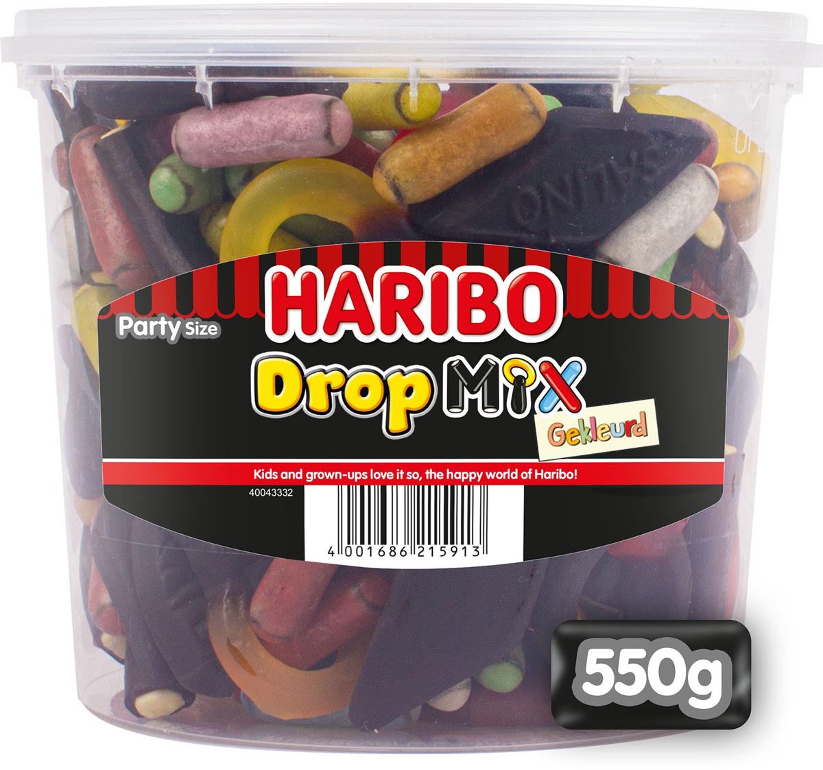 Haribo snoepgoed Drop mix gekleurd, emmer van 550 g