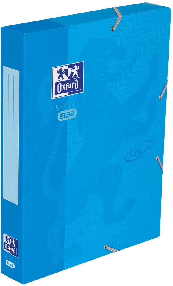 Oxford Touch elastobox uit karton, rug van 4 cm, met rugetiket, blauw