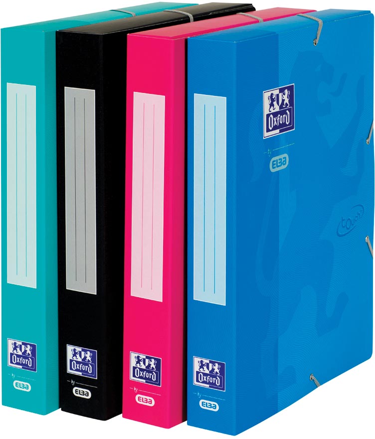 Oxford Touch elastobox uit karton, rug van 4 cm, met rugetiket, aqua