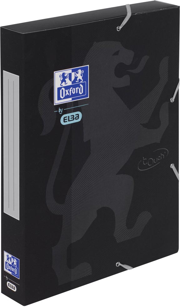 Oxford Touch elastobox uit karton, rug van 4 cm, met rugetiket, zwart