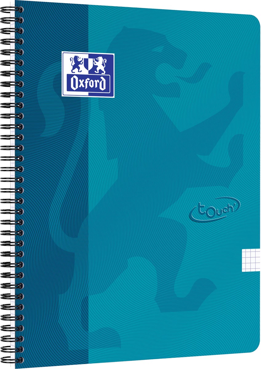 Oxford School Touch spiraalblok, ft A4, 140 bladzijden, geruit 5 mm, blauw (aqua) afbeelding