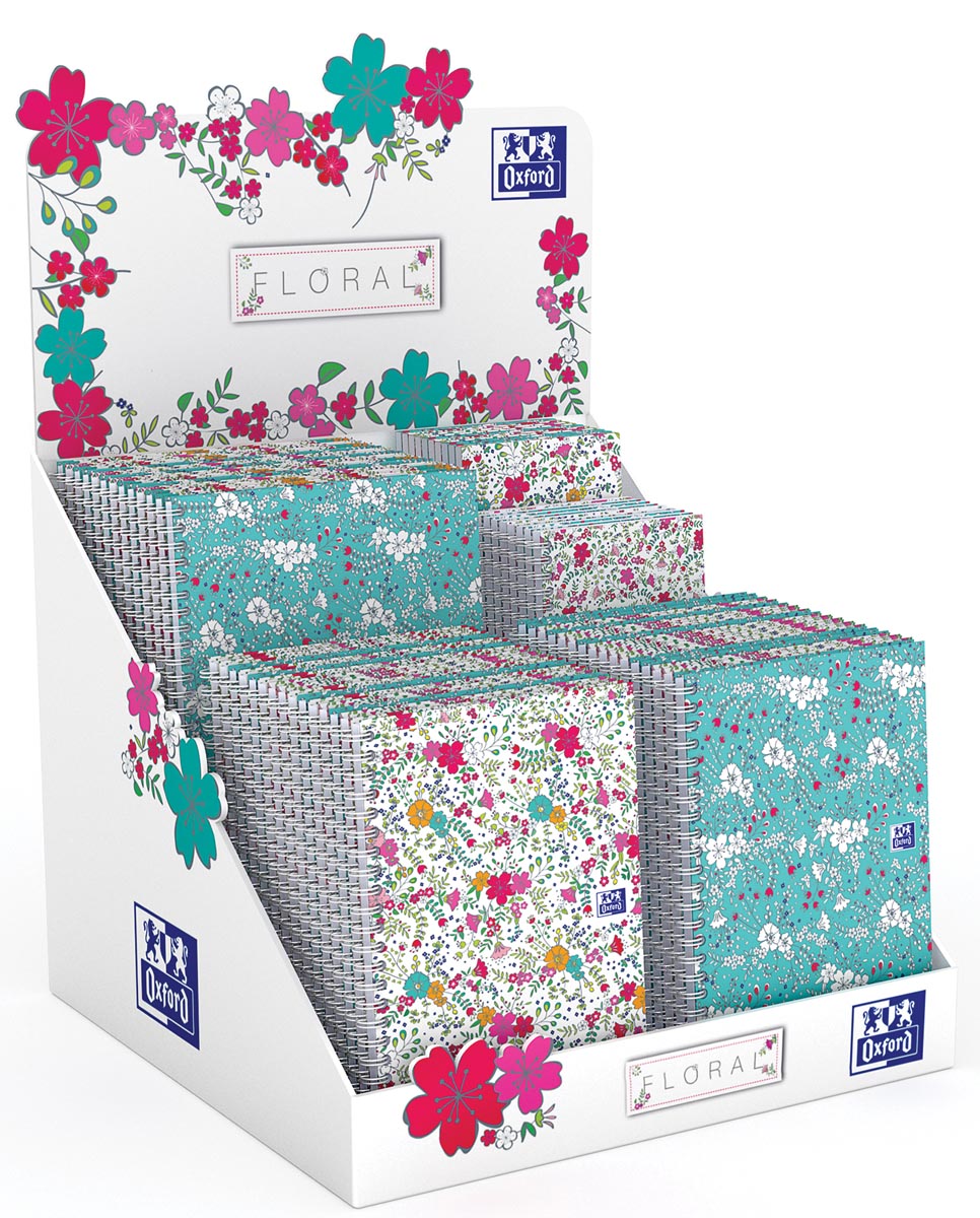 Oxford Floral notitieblok en spiraalschrift, ft A5/A6/B5, geruit 5 mm, display met 60 stuks afbeelding