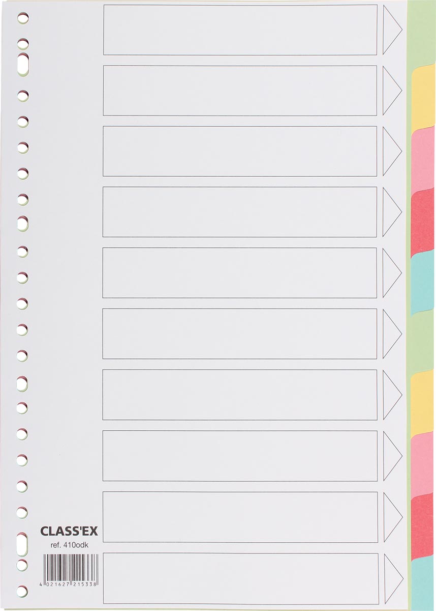 Classex Tabbladen 10 Tabs 23 Gaatsperforatie Karton Geassorteerde Kleuren huismerk kopen in de aanbieding Classex Tabbladen 10 Tabs 23 Gaatsperforatie Karton Geassorteerde Kleuren huismerk kopen in de aanbieding