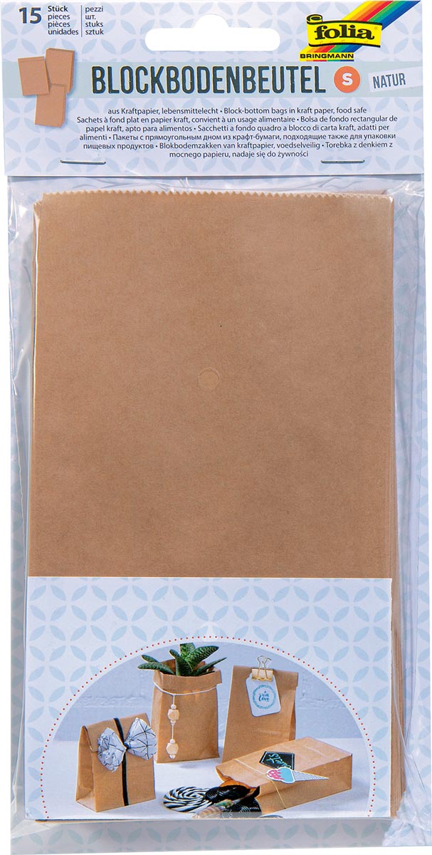 Folia papieren zak, 100 x 55 x 175 mm, pak van 15 stuks, kraft afbeelding
