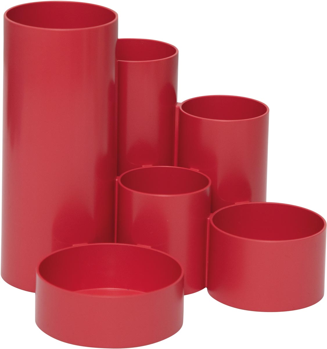 MAULtubo pennenbak, 6 vaks, Ø 15 x 12,5 cm, voor 85% uit gerecycleerd PS, rood