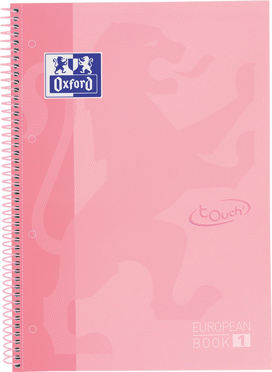 Oxford School Touch Europeanbook spiraalblok, ft A4+, 160 bladzijden, geruit 5 mm, pastel roze afbeelding