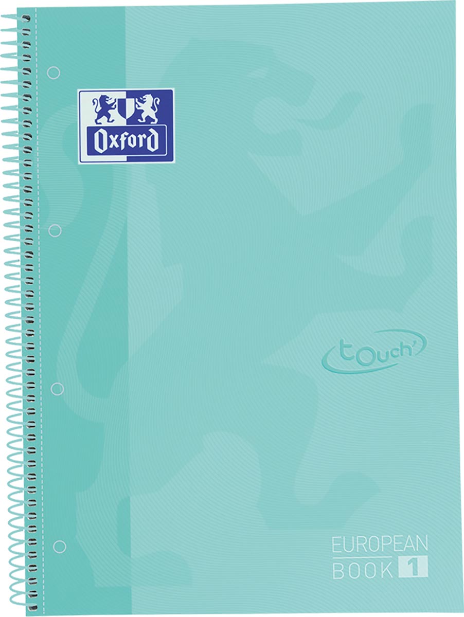 Oxford School Touch Europeanbook spiraalblok, ft A4+, 160 bladzijden, geruit 5 mm, pastel turquoise afbeelding