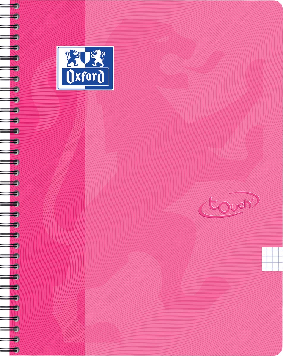 Oxford School Touch spiraalblok, ft A4, 140 bladzijden, geruit 5 mm, roze afbeelding
