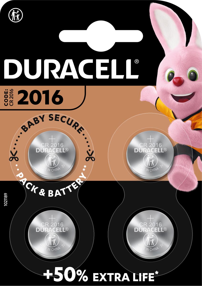Duracell knoopcel Specialty Electronics CR2016, blister van 4 stuks afbeelding