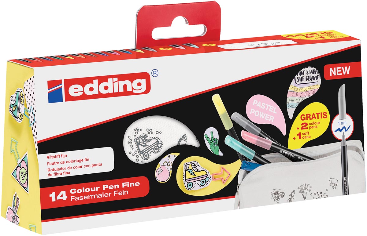 Edding viltstift 1200, blister met 14 stuks (12 + 2 gratis) in geassorteerde pastelkleuren
