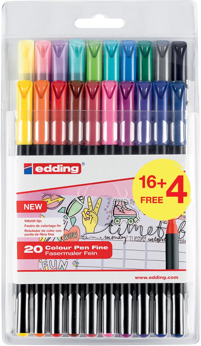 Edding viltstift 1200, blister met 20 stuks (16 + 4 gratis) in geassorteerde kleuren