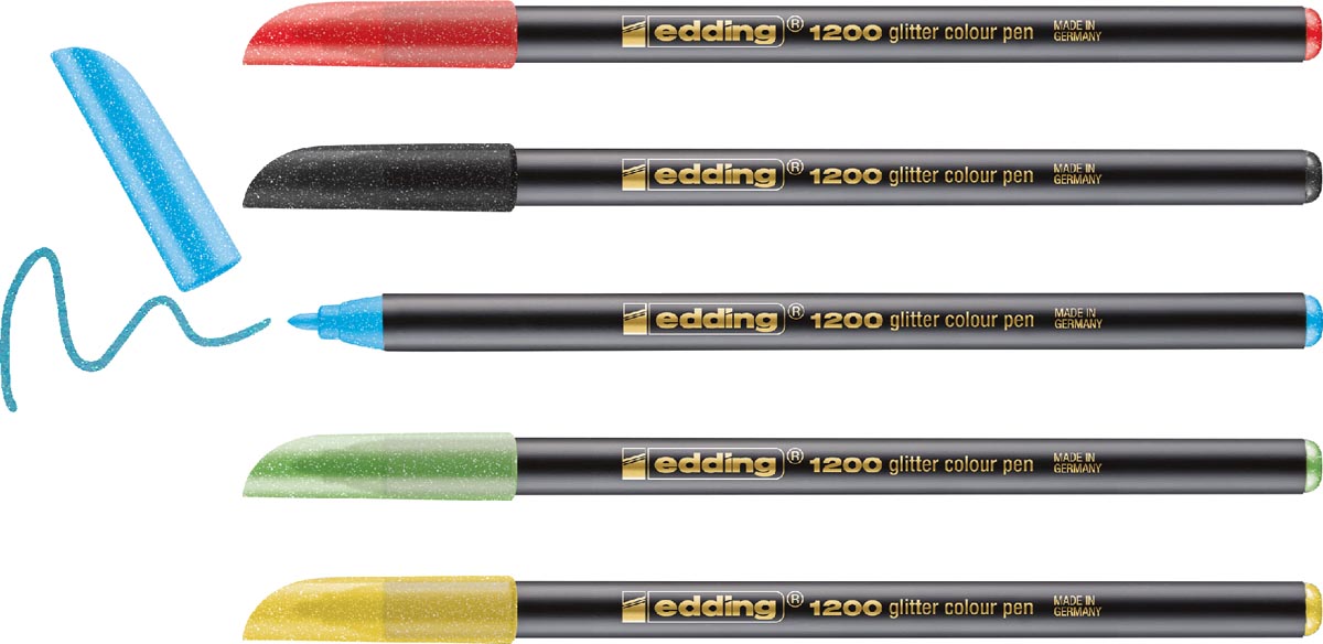 Edding glitter viltstift e-1200, assorti, set van 5 stuks afbeelding