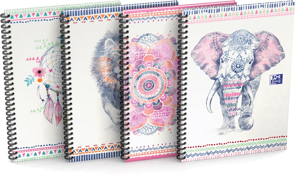 Oxford Boho Chic spiraalblok, ft A5, 120 bladzijden, geruit 5 mm, geassorteerde kleuren