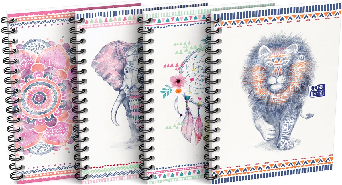 Oxford Boho Chic spiraalblok, ft A6, 120 bladzijden, geruit 5 mm, geassorteerde kleuren