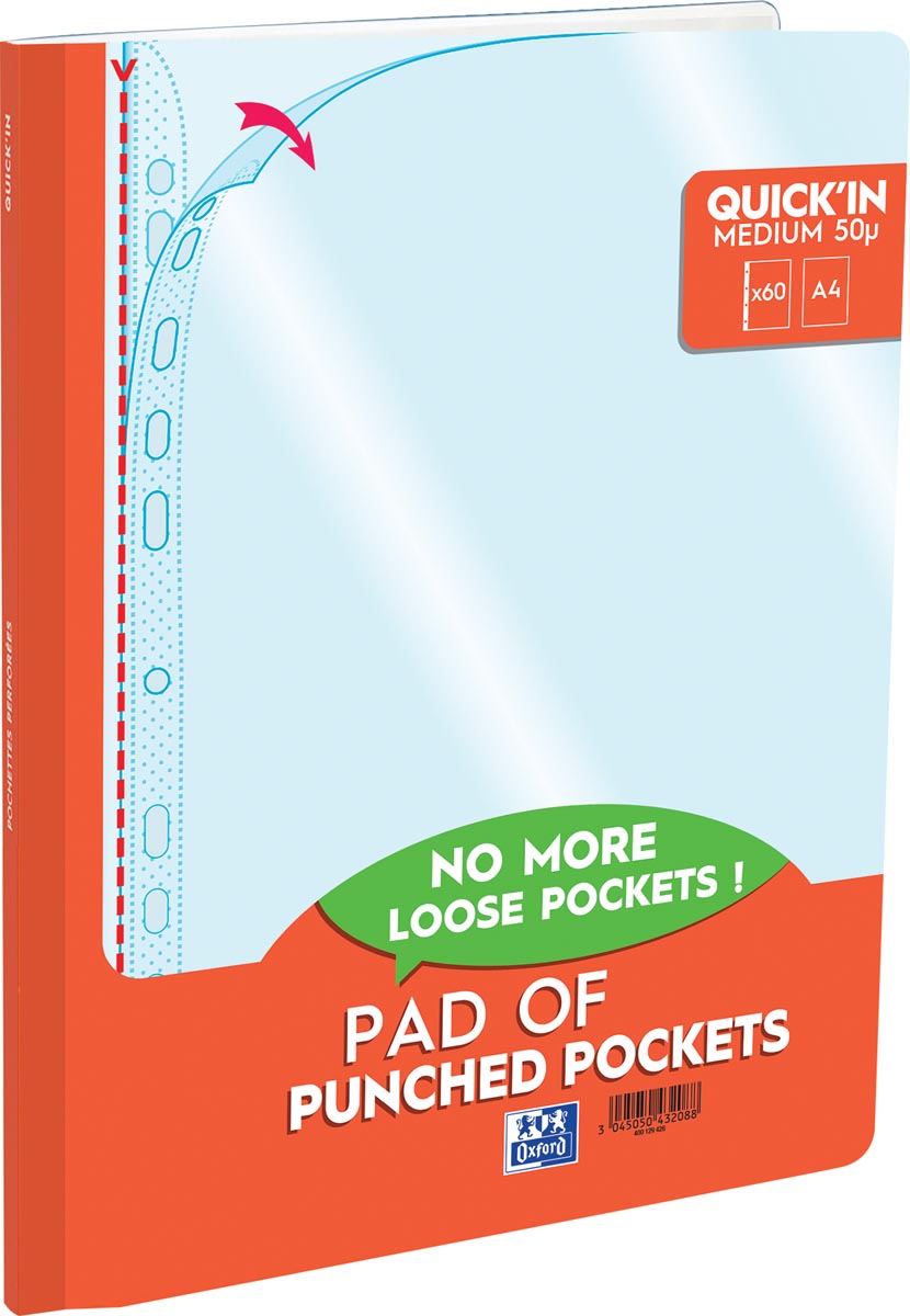 Oxford Quick'in showtas, voor ft A4, 11-gaatsperforatie, glasheldere PP , transparant, pak van 60 stuks