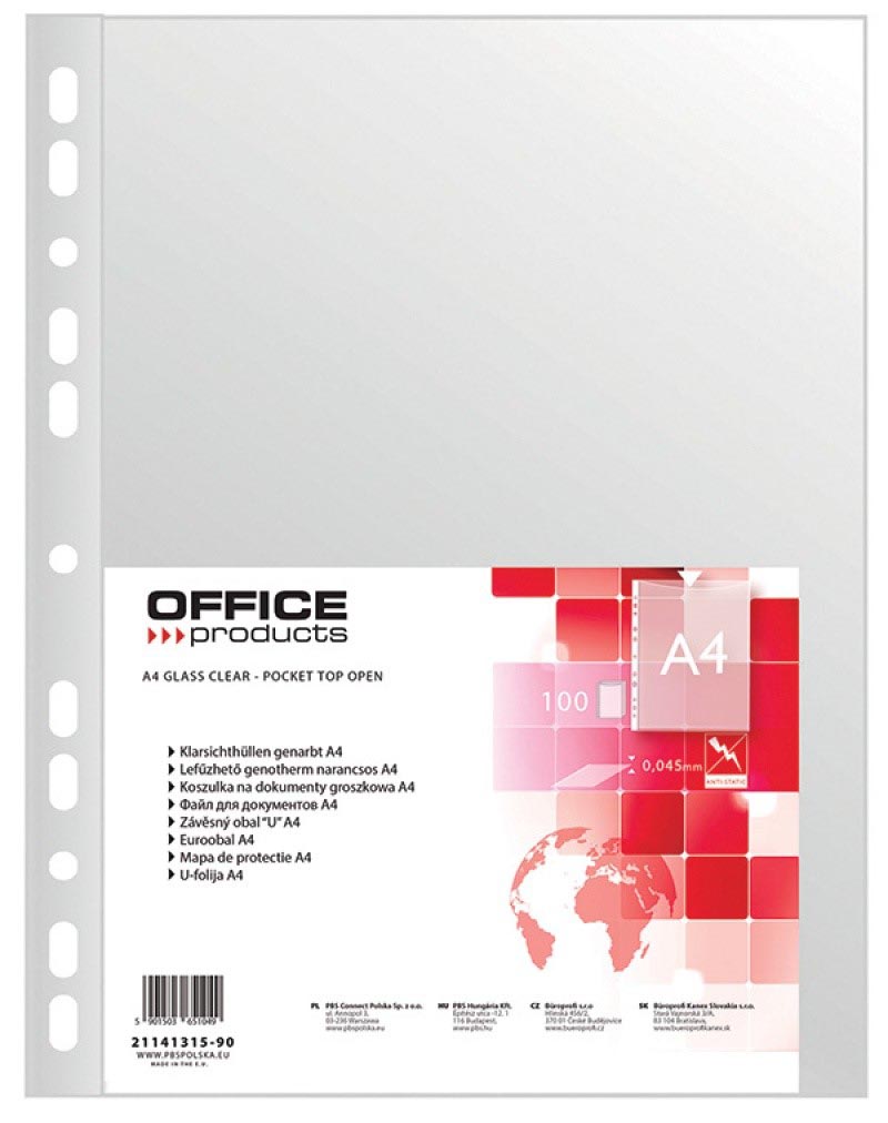 OFFICE products showtas, gekorreld, A4, 45 micron, pak van 100 stuks