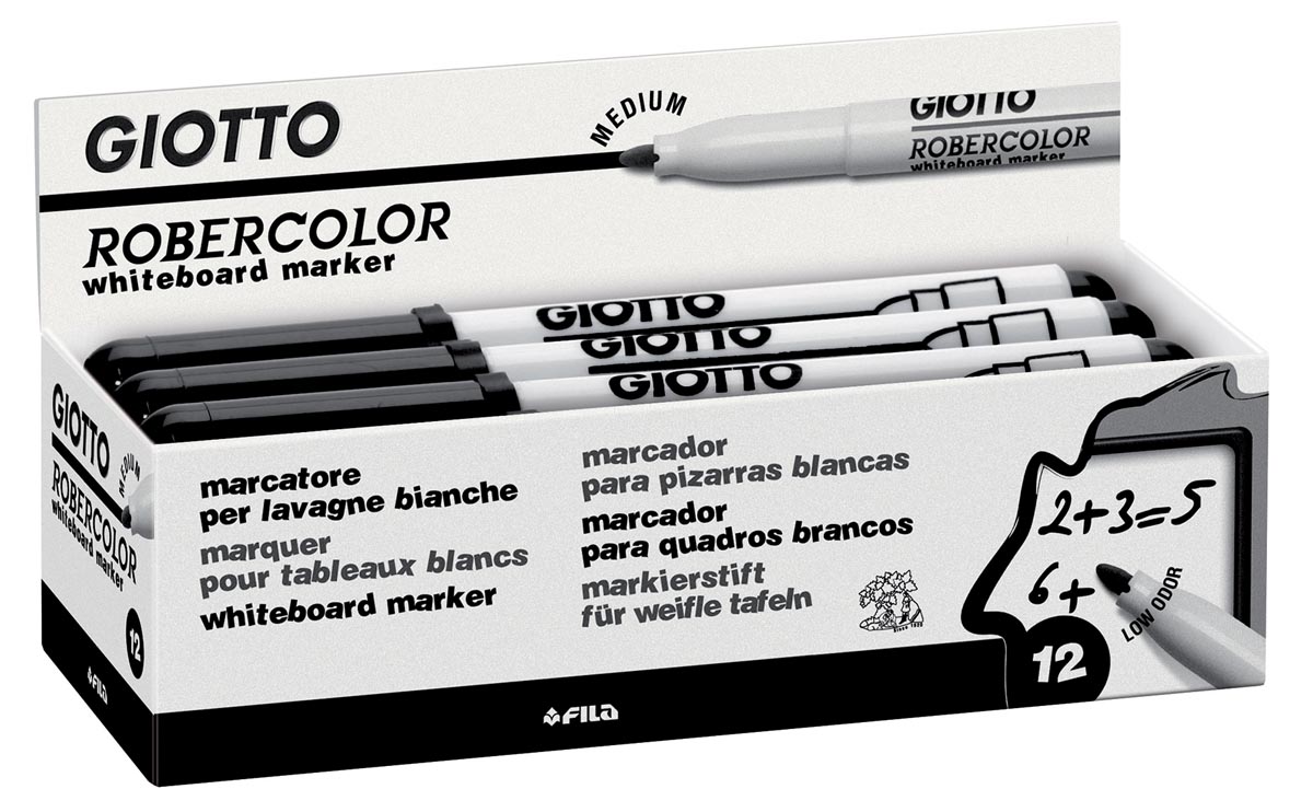 Giotto Robercolor whiteboardmarker, medium, ronde punt, zwart afbeelding