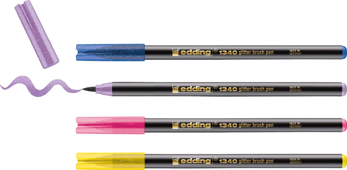 Edding glitter brushpen e-1340, assorti, set van 4 stuks afbeelding
