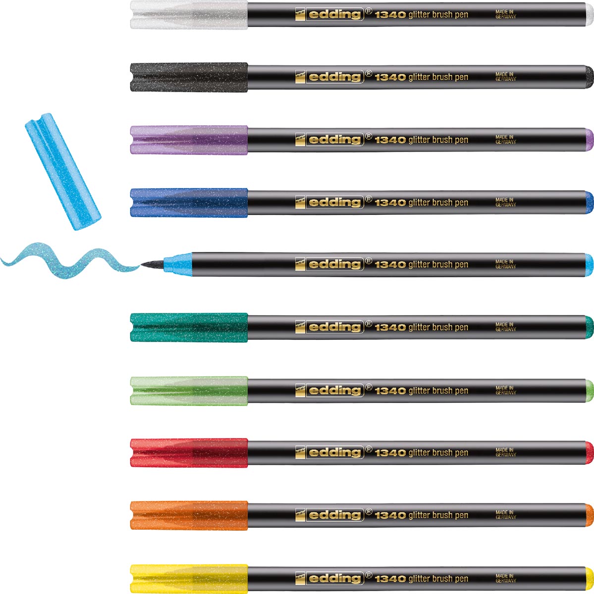 Edding glitter brushpen e-1340, assorti, set van 10 stuks