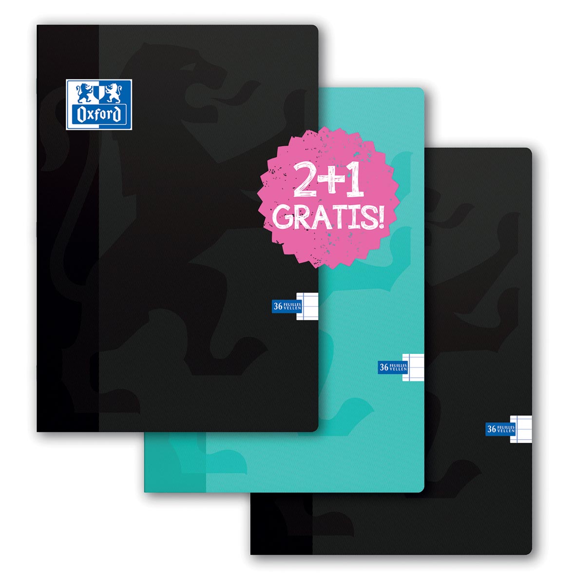 Oxford schrift voor ft A4, 72 bladzijden, met kantlijn, geruit 10 mm, geassorteerde kleuren, 2+1 GRATIS