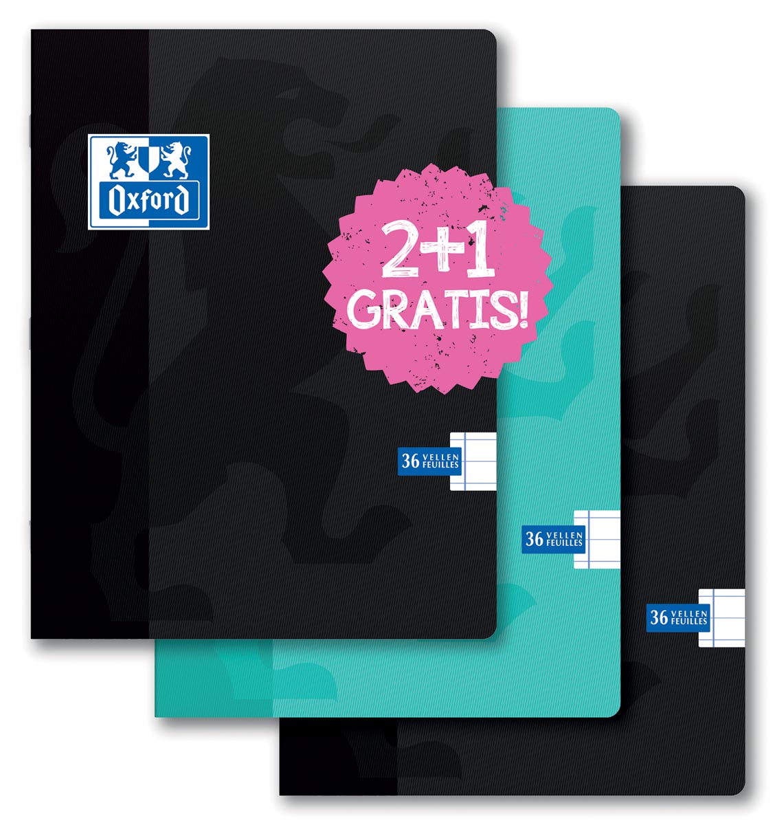 Oxford schrift voor ft A5, 72 bladzijden, met kantlijn, gelijnd, geassorteerde kleuren, 2+1 GRATIS