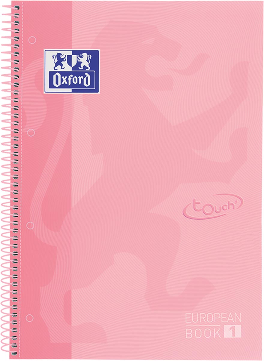Oxford School Touch Europeanbook spiraalblok, ft A4+, 160 bladzijden, gelijnd, pastel roze afbeelding
