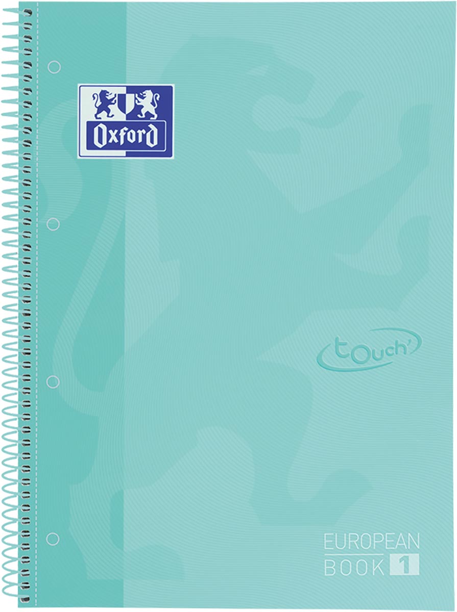 Oxford School Europeanbook - notitieboek - gekleurde rand - A4+ - lijn - 80 vel - 4 gaats - hardcover - pastel mint