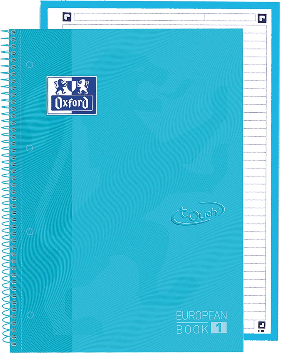 Oxford School Touch Europeanbook spiraalblok, ft A4+, 160 bladzijden, gelijnd, pastel blauw afbeelding