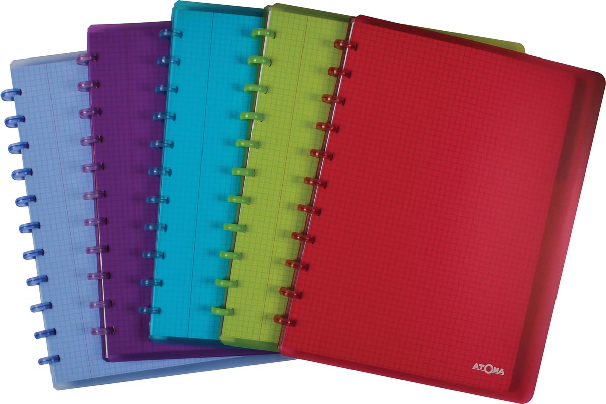 Atoma Trendy schrift, ft A4 +, 120 bladzijden, geruit 5mm, met 6 tabbladen en 5 showtassen, in geassortee afbeelding