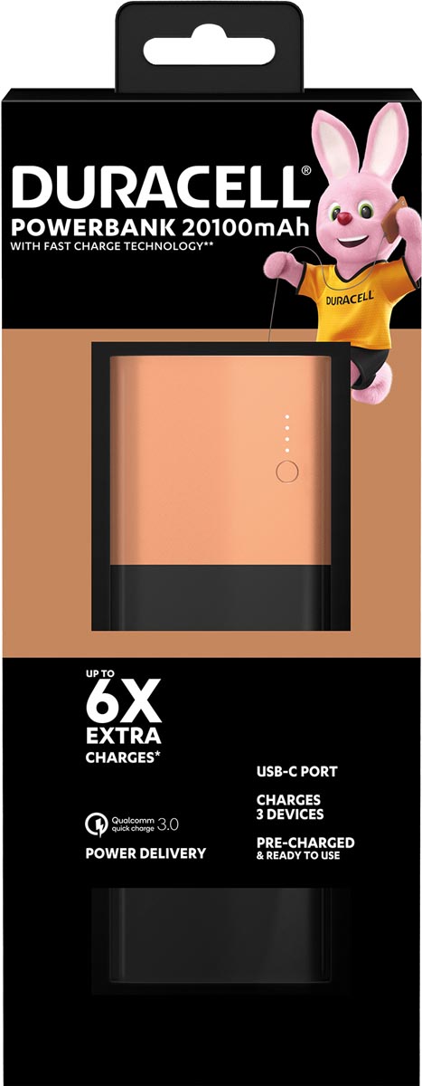 Duracel powerbank 20100 MaH 1.5, zwart-koper, 1 stuk Duracel powerbank 20100 MaH 1.5, zwart-koper, 1 stuk