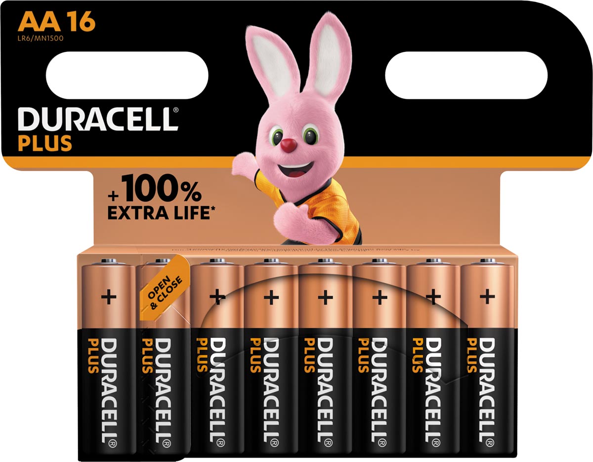 Duracell batterij Plus 100% AA, blister van 16 stuks Duracell batterij Plus 100% AA, blister van 16 stuks