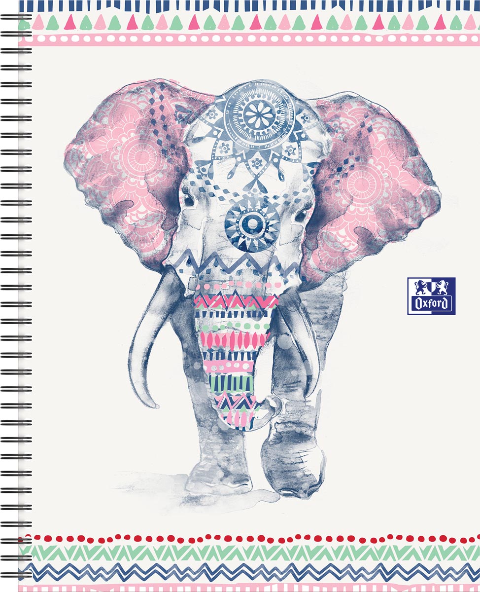 Oxford Boho Chic - schrijfblok - A4+ - Lijn - 120 pagina's - hardcover notitieboek - olifant