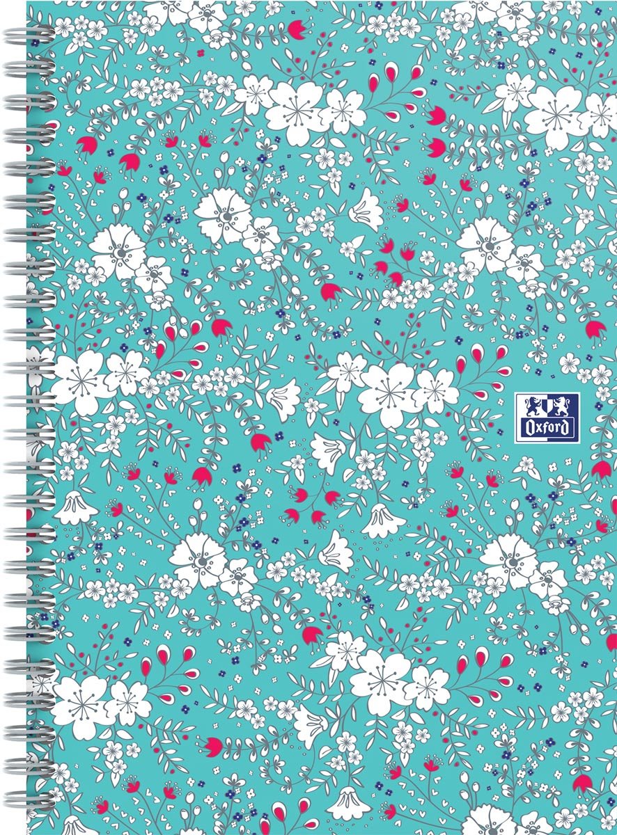 Oxford Floral hardcover spiraalschrift, ft B5, 60 vel, geruit 5 mm, turkoois afbeelding