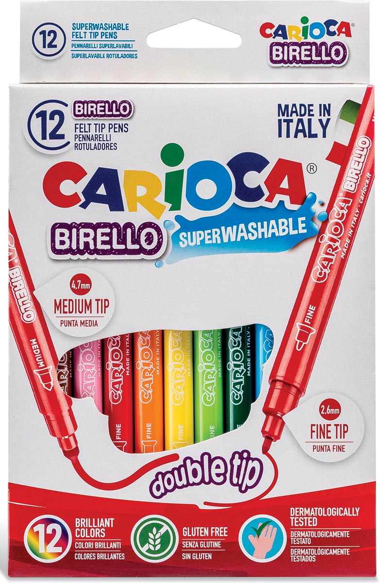 Carioca viltstift Dubbelpunter Birello Superwashab 12 stiften afbeelding