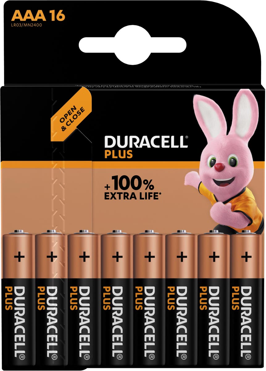 Duracell batterij Plus 100% AAA, blister van 16 stuks Duracell batterij Plus 100% AAA, blister van 16 stuks