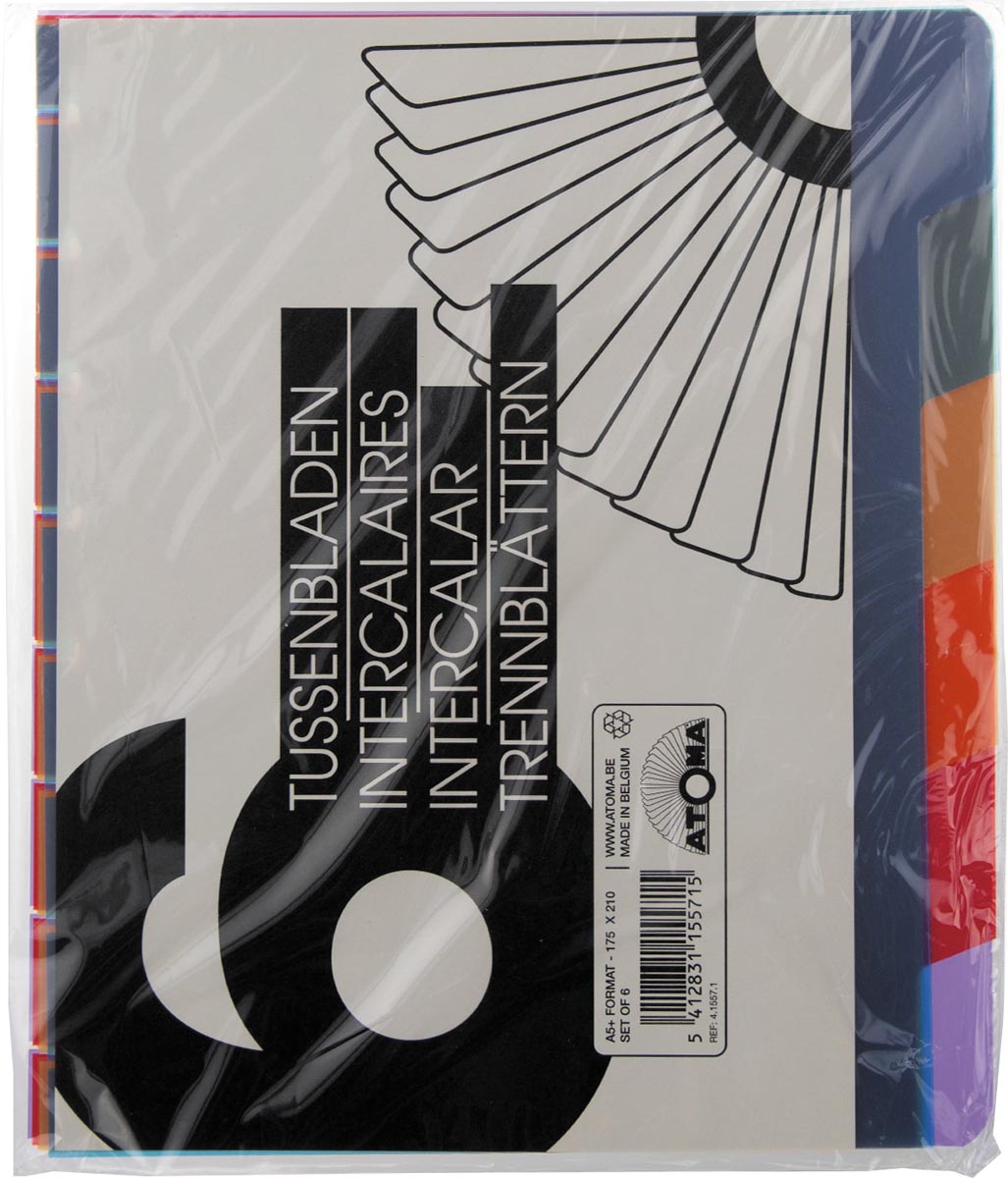 Atoma tabbladen, voor A5+ schriften, uit PP, set van 6 stuks, geassorteerde kleuren afbeelding