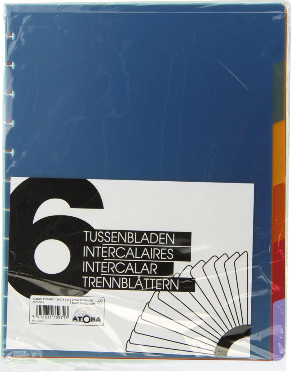 Atoma tabbladen, voor A4+ schriften, uit PP, set van 6 stuks, geassorteerde kleuren