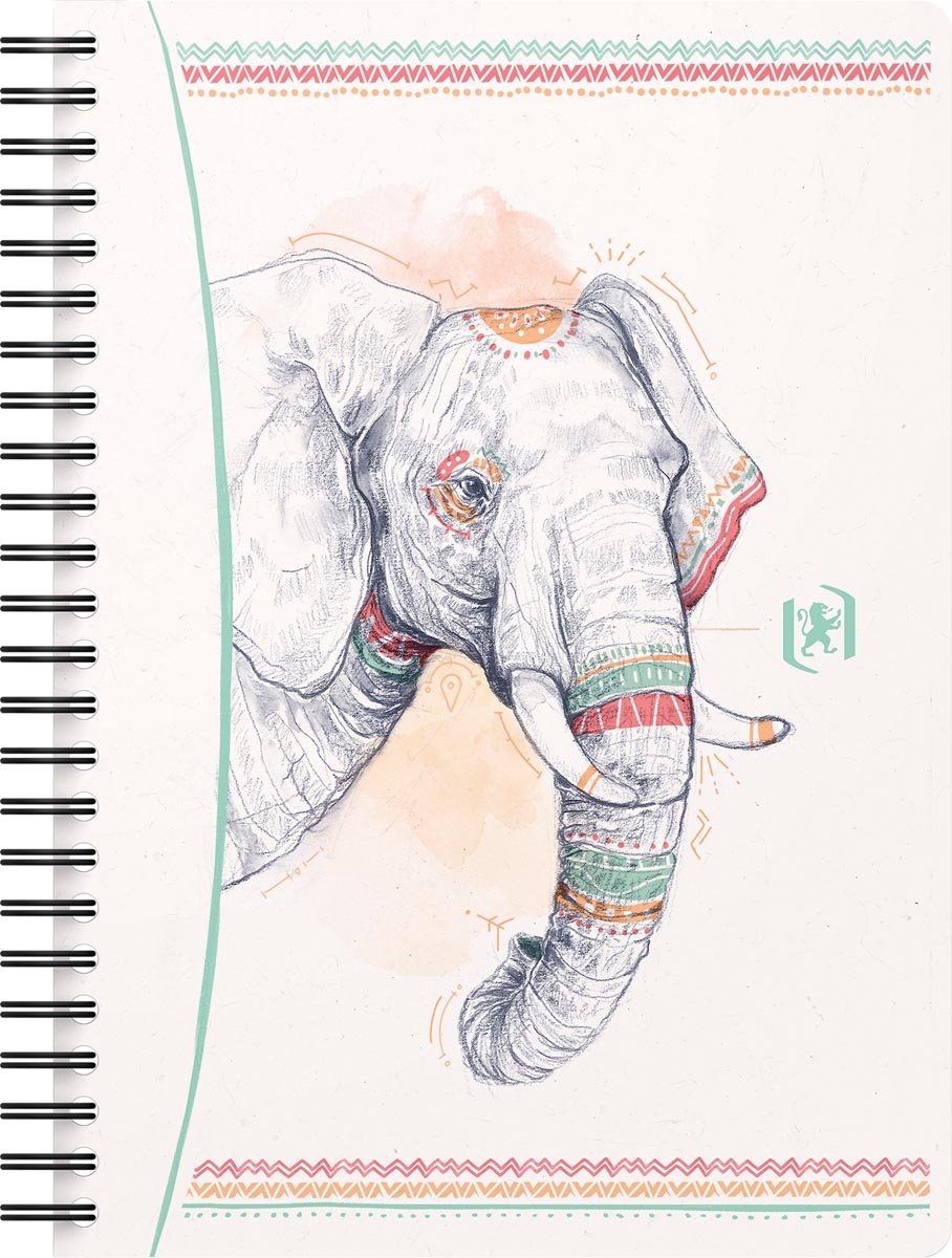 Oxford Boho Spirit spiraalblok, ft A5, 120 bladzijden, gelijnd, olifant Oxford Boho Spirit spiraalblok, ft A5, 120 bladzijden, gelijnd, olifant