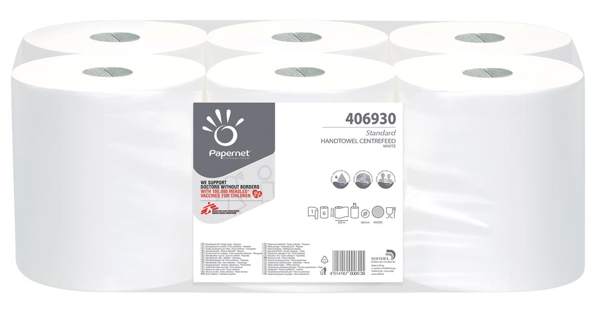 Papernet papieren handdoeken Standard, centerfeed, 1-laags, 292 meter, pak van 6 stuks afbeelding