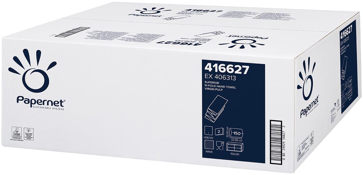 Papernet handdoeken interfold, 2-laags, 20 x 150 vellen, wit afbeelding