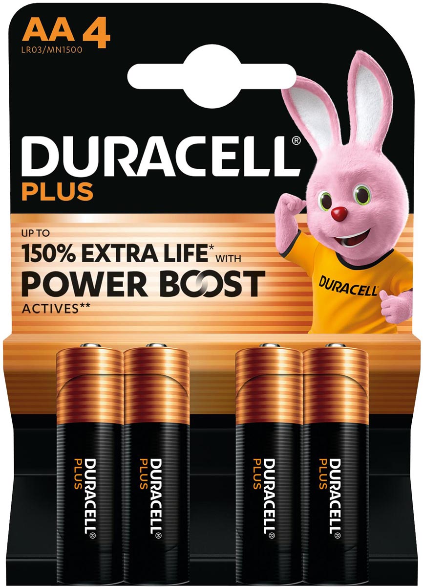 Duracell batterij Plus 100% AA, blister van 4 stuks