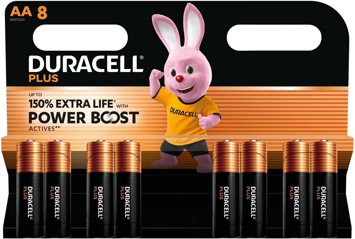 Duracell batterij Plus 100% AA, blister van 8 stuks