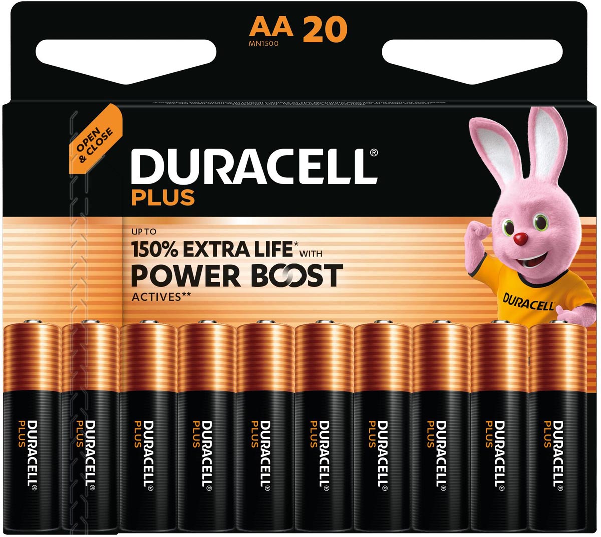Duracell batterij Plus 100% AA, blister van 20 stuks